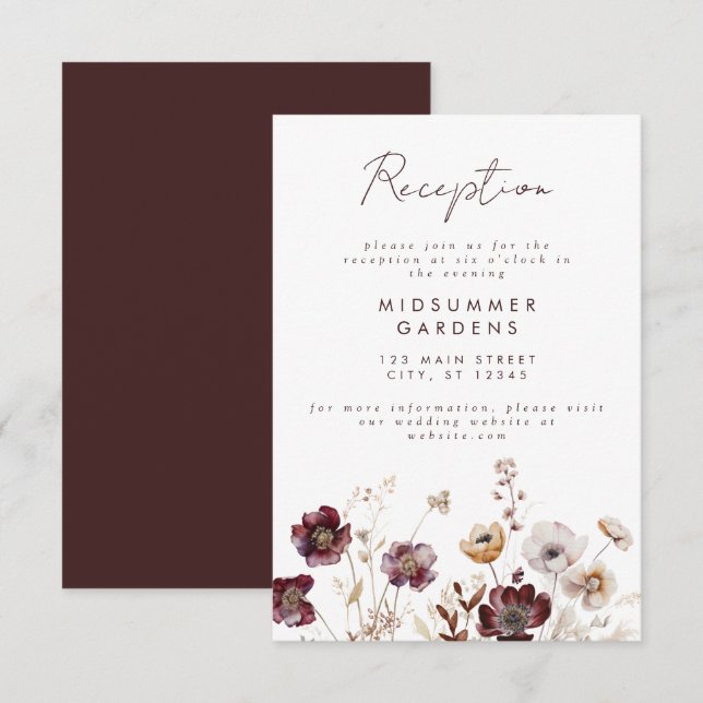 Fall Floral Wedding Reception Enclosure Card (Front/Back)