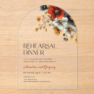 Fall Floral Wedding Rehearsal Dinner Acrylic Invitations