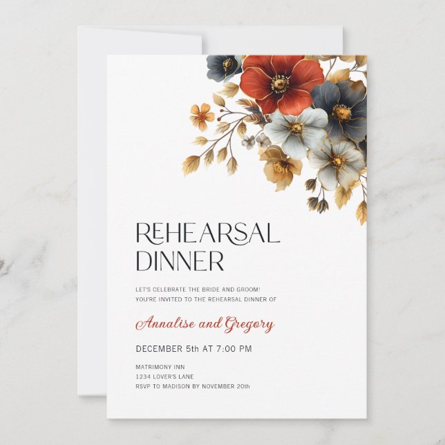 Fall Floral Wedding Rehearsal Dinner Invitation (Front)