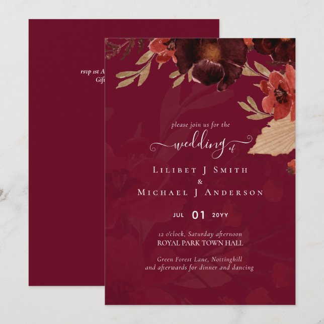 Fall Floral Wedding Suite Terracotta Burgundy Red (Front/Back)