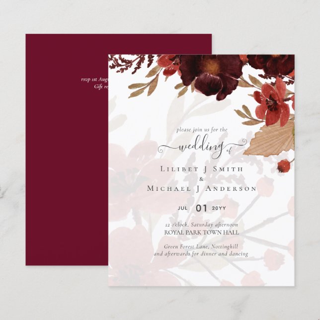 Fall Floral Wedding Suite Terracotta Burgundy Red (Front/Back)