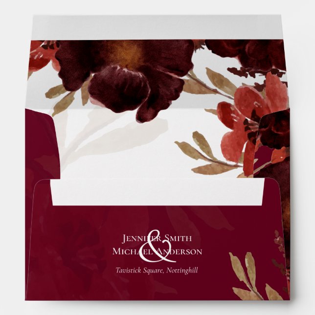 Fall Floral Wedding Suite Terracotta Burgundy Red Envelope (Back (Bottom))