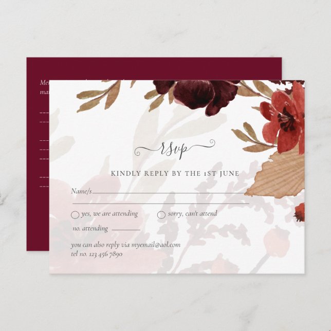 Fall Floral Wedding Suite Terracotta Burgundy Red Postcard (Front/Back)