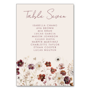 Fall Floral Wedding Table Number
