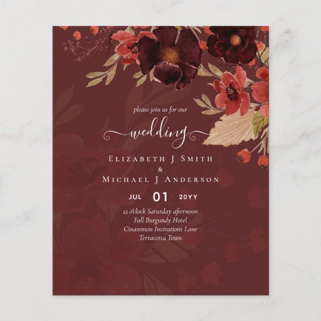 Fall Floral Wedding Terracotta Burgundy Red Flyer (Front)