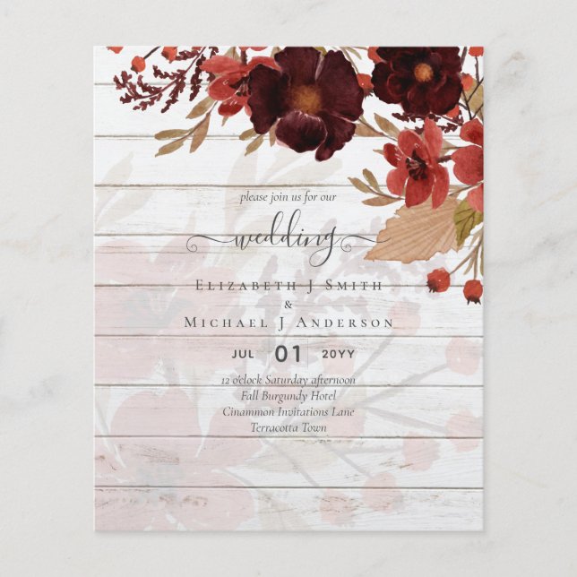 Fall Floral Wedding Terracotta Burgundy Red Flyer (Front)