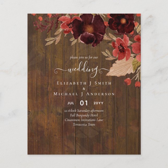 Fall Floral Wedding Terracotta Burgundy Red Flyer (Front)