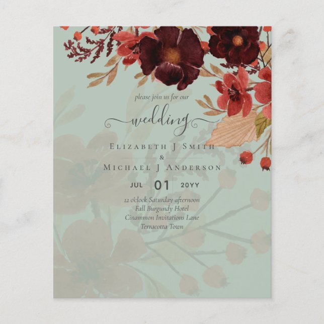 Fall Floral Wedding Terracotta Burgundy Red Flyer (Front)