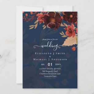 Fall Floral Wedding Terracotta Burgundy Red  Invitation