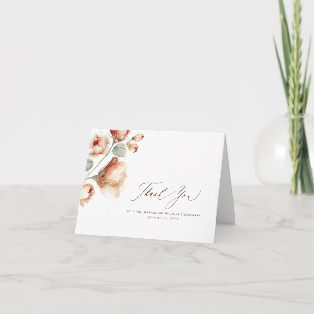 Fall Floral Wedding Thank You Card (Front)
