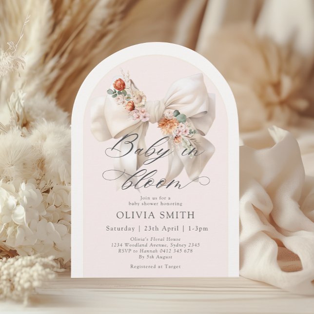 Fall Floral White Bow Baby in Bloom Baby Shower Invitation (Creator Uploaded)