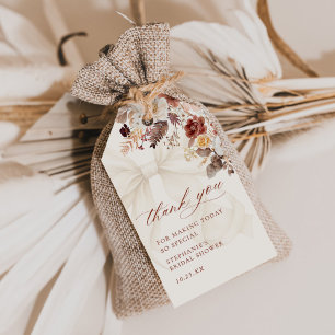 Fall Floral White Bow Bridal Shower Gift Tags