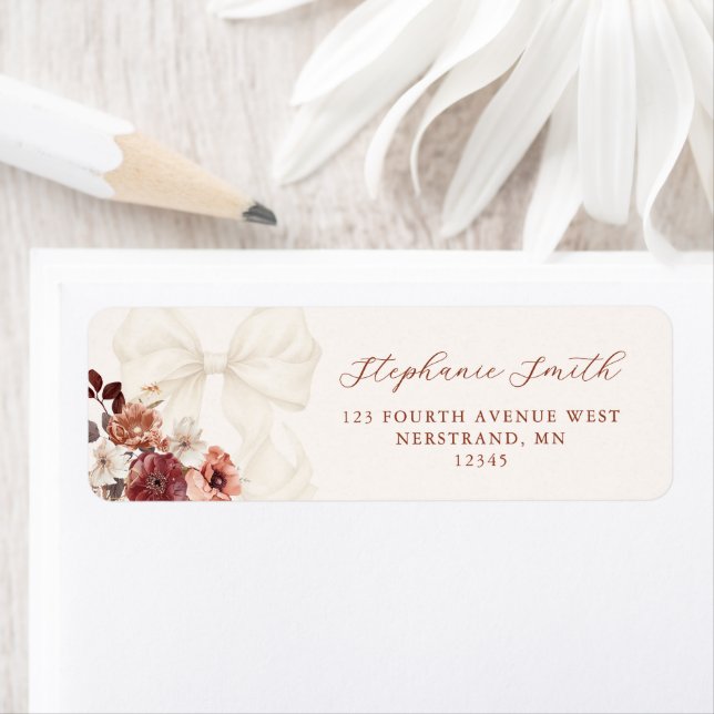 Fall Floral White Bow Bridal Shower Return Address (Insitu)