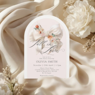 Fall Floral White Bow Fall in Love Baby Shower Invitation