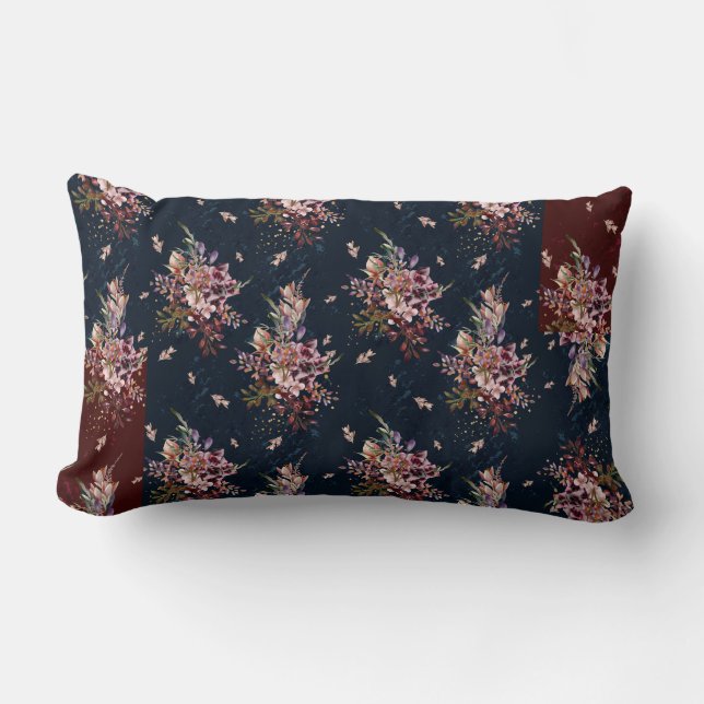 Fall Floral White/Burgundy/Navy Lumbar  Pillow (Front)