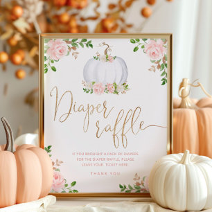 Fall floral white gold pumpkin diaper raffle sign