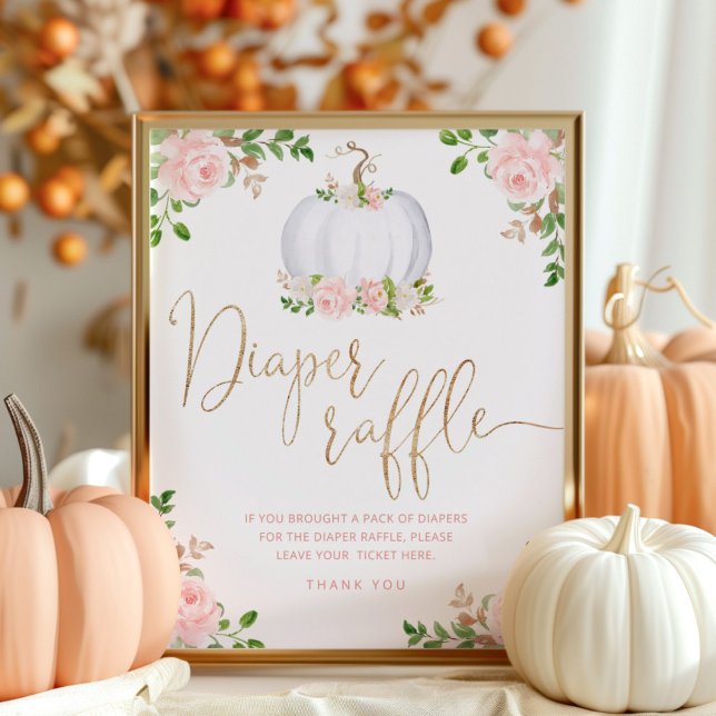 Fall floral white gold pumpkin diaper raffle sign (Creator Uploaded)