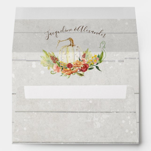 Fall Floral White Pumpkin Burgundy Red Pink Yellow Envelope (Back (Bottom))