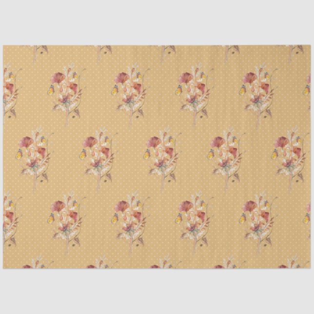 Fall Floral Wildflower Butterfly Mustard Decoupage Tissue Paper (Front)