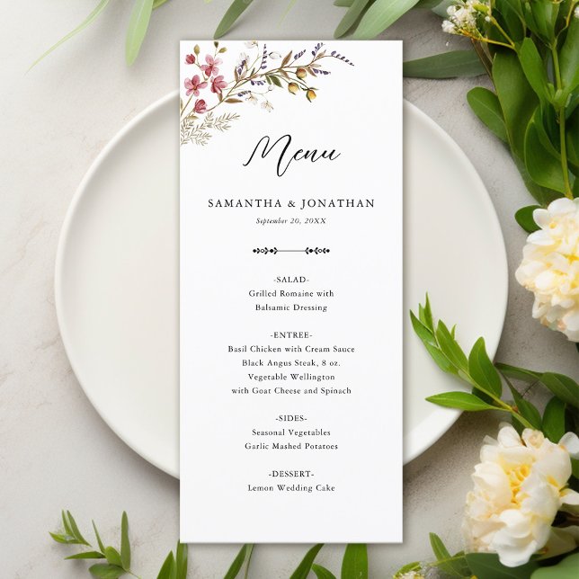 Fall Floral Wildflowers Wedding Reception Menu (Creator Uploaded)