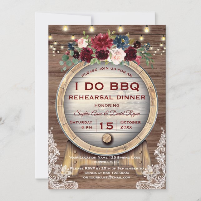 Fall Floral Wine Barrel Vineyard Rehearsal Dinner Invitation (Front)