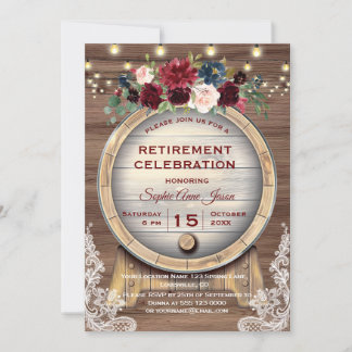 Fall Floral Wine Barrel Vineyard Retirement Party Invitation