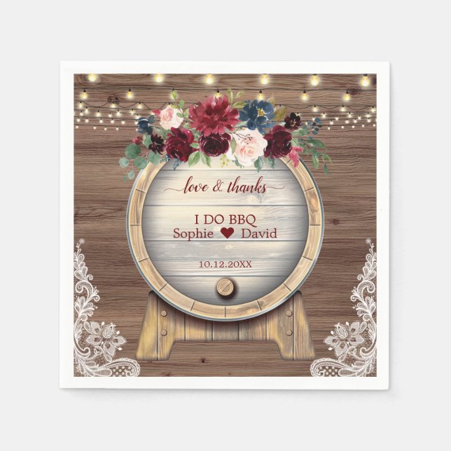 Fall Floral Wine Barrel Vineyard Wedding I Do Bbq Napkin (Front)