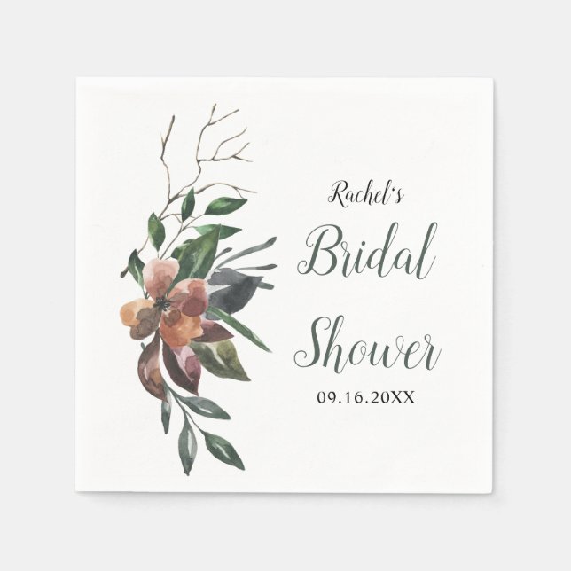 Fall Floral Wine Rust Botanical Bridal Shower Boho Napkin (Front)