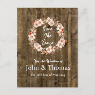 Fall Floral Wood Watercolor Wedding Postcard