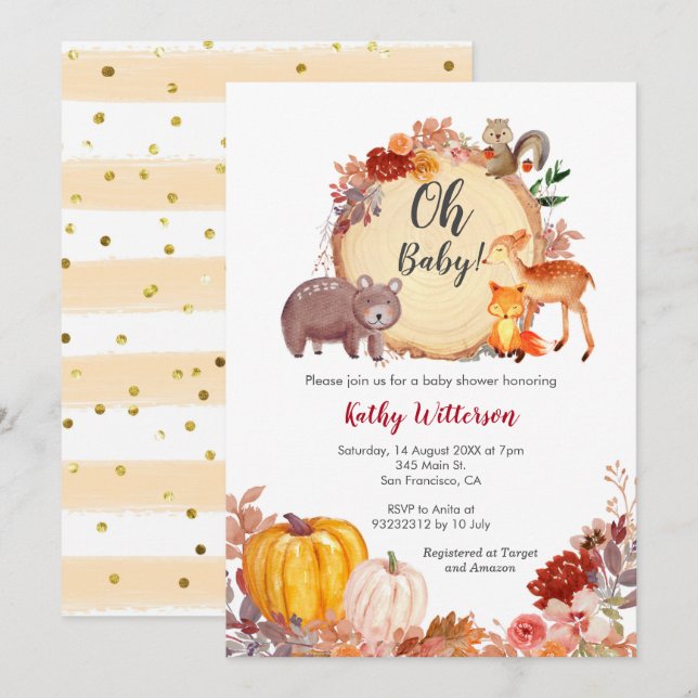 Fall Floral Woodland Baby Shower Invitation (Front/Back)