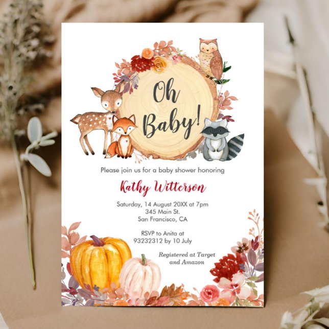 Fall Floral Woodland Baby Shower Invitation (Creator Uploaded)