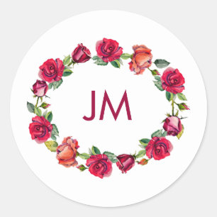 Fall Floral Wreath Monogram Wedding Classic Round Sticker
