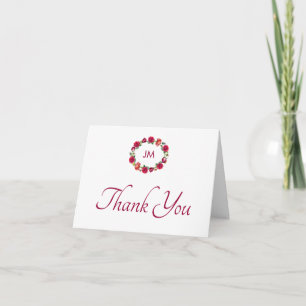 Fall Floral Wreath Monogram Wedding Thank You Card