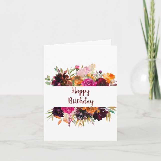 Fall Florals Birthday Greeting Card (Front)