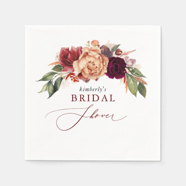 Fall Florals Elegant Rustic Bridal Shower Napkin (Front)