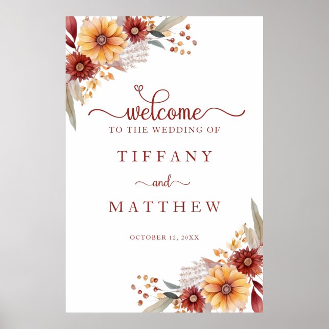 Fall Florals Fall Wedding Welcome Poster (Front)
