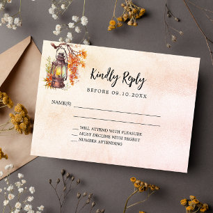 Fall florals orange rustic wedding response RSVP Card