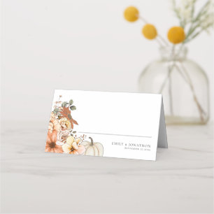Fall Florals Pumpkin Names Date Wedding  Place Card