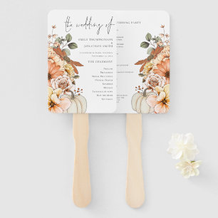 Fall Florals Pumpkin Watercolor Wedding Program Hand Fan