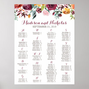 Fall Flower Alphabetical Seating Chart Orange Pink