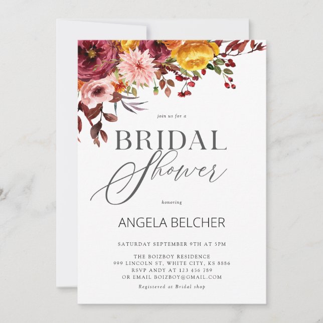 Fall Flower Bridal Shower Invitation (Front)