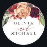 Fall Flower Burgundy and Orange Elegant Classic Round Sticker<br><div class="desc">Earthy tones flowers fall party stickers</div>