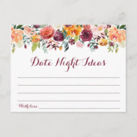Fall Flower Date Night Ideas Cards, Orange Maroon