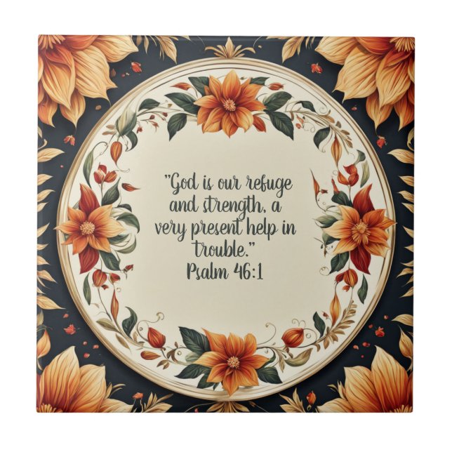 Fall Flower Frame Bible Verses  Tile (Front)