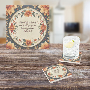 Fall Flower Frame Customisable Verse Stone Coaster