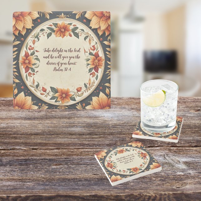Fall Flower Frame Customisable Verse Stone Coaster (Creator Uploaded)