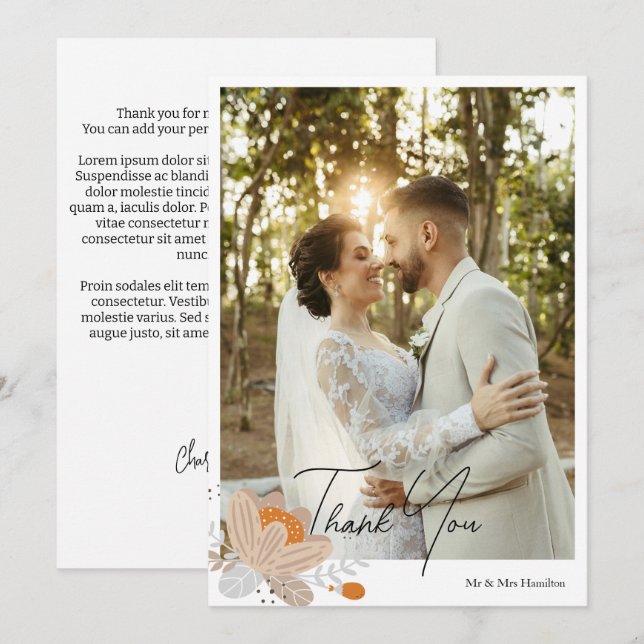 Fall Flower Personalised Wedding With Message Thank You Card (Front/Back)