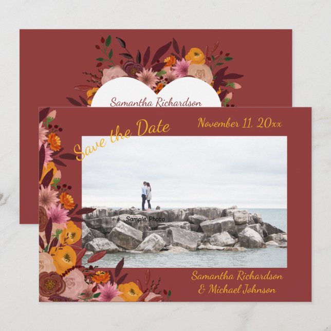 Fall Flower Photo  Save The Date (Front/Back)