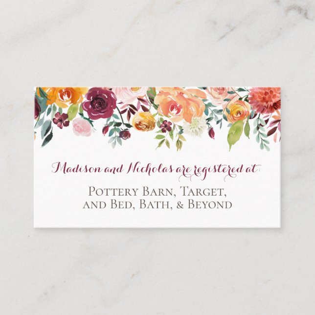 Fall Flower Registry Insert Cards, Orange Maroon (Front)