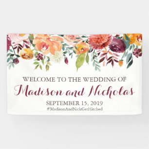 Fall Flower Wedding Banner Decoration, Orange Pink